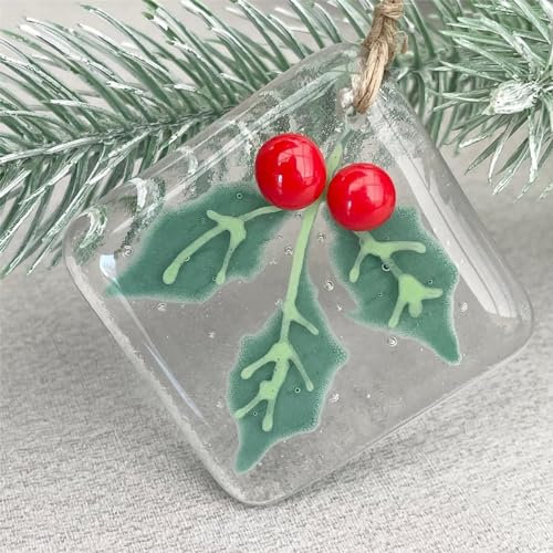 Fused Glass Christmas Tree Decoration, Fused Glass Hanging Christmas Decoration, Fused Glass Bird Suncatcher,Christmas Tree Ornaments, Handmade Fused Glass Hanging Bird Decoration (B)