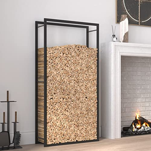 FENLAX Brennholzregal Mattschwarz 80x28x154 cm Stahl Brennholz Aufbewahrung Stapelhilfe für Brennholz Aussen Metall Kaminholzregal Brennholzregal Innen Metall Brennholzständer