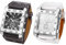JewelryWe Uhren Herren Leder Rechteckig: 2pcs Steampunk Vintage Analog Quarz Armbanduhr Männer Groß Breit Leder Armband Uhr mit Arabischen Ziffern Rechteck Zifferblatt