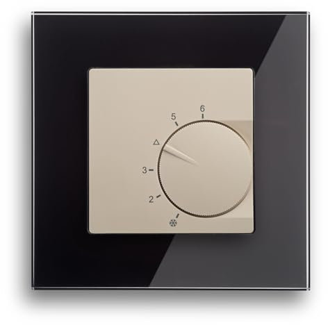 Raumtemperaturregler System Eberle unter Putz perlweiß mit Abdeckrahmen Serie Gira (Esprit Glas schwarz)