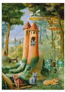 Surrealismus Leinwandbilder Berühmte Kunstdrucke auf Leinwand Wandbilder Deko Wohnzimmer Modern Paradies Katzen Kunst Poster 30x45cm-12x18in Ungerahmt