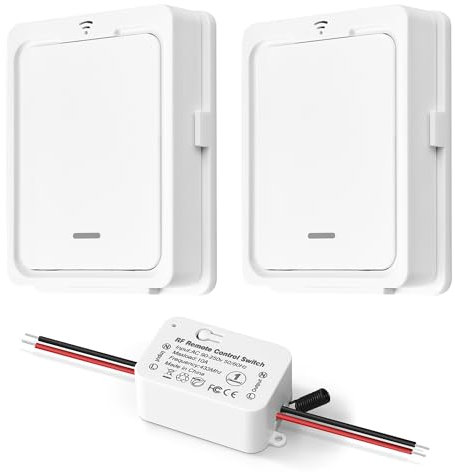 DieseRC AC 230V 220V Interruptor de luz inalámbrico, receptor de relé RF 433Mhz con 2 interruptores inalámbricos, interruptor de mando a distancia de 1500W