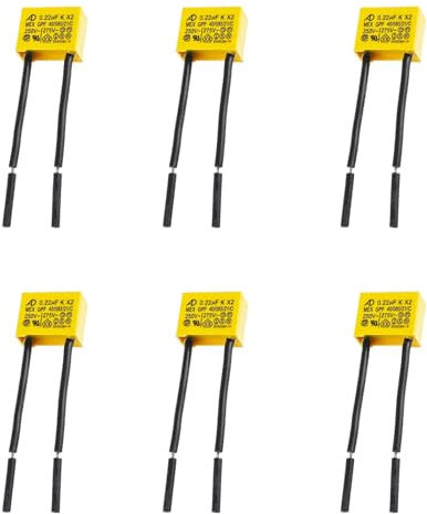 6 Stück Entstörkondensator, 0.22uF 275V X2 Sicherheits Kondensatoren für LED Beleuchtung, Hochdichte Leiterplatten, Blinklampen, Signal- und Nicht-Beleuchtete LED Lampen, Kondensator Lampe