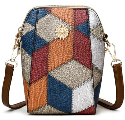 Fixleren Umhängetasche Damen,Handytasche zum Umhängen,Crossbody Tasche,Schultertasche mit Reißverschluss,PU Leder Handtasche Damen mit Abnehmbarem Schultergurt。 (farbenfroh, klein)