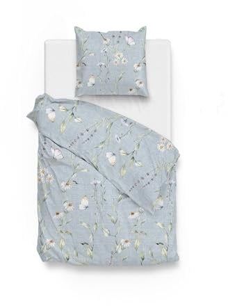 Zo!Home Cotton Bettwäsche 135x200 Margherita Blue Schmetterlinge Margeriten blau