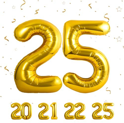 Geburtstag zahlen luftballon 25 jahre | Gold Folienballon 25 XXL -Riesen Folienballon in 40 - 101cm Geburtstagsdeko - Ballon Zahl Deko zum Geburtstag .Fliegt mit Helium