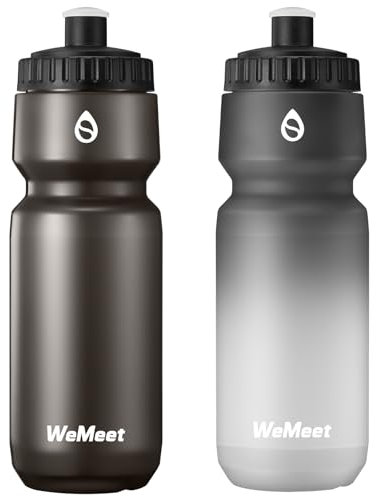WEMEET Auslaufsichere Fahrrad Trinkflasche, Rennrad Trinkflasche 700ml, BPA-frei, Squeeze Radflasche mit Kapazitätsskala, für Reiten, Fitnessstudio (Schwarz & Schwarz Weiß, 2er Pack)