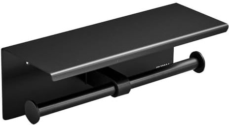 LSWYYP Doppelter Toilettenpapierhalter, Edelstahl-Toilettenpapierrollenhalter mit Ablage, Toilettenpapierhalter, Wandhalterung für Badezimmer, Handyhalter, Schwarz