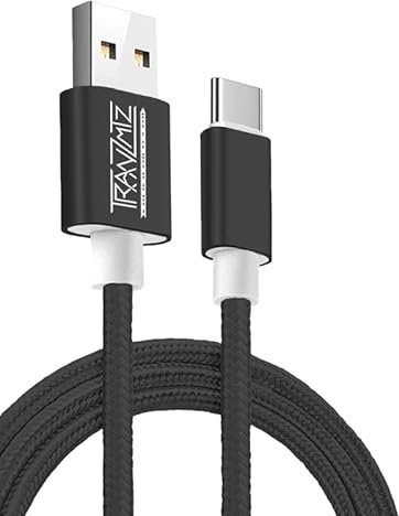 Tranzmtz - USB C Charger Cable 1M/3.3FT USB A to USB C Nylon Braided Fast Charging & Sync Cable - for Smart Phones Tablets and More (Black)