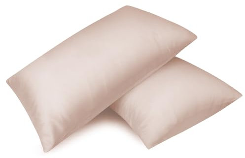 Fittia 2er-Set Satin Kissenbezug Premium Kopfkissenbezug Kissenhülle Haar- und Hautpflege Seidig mit Reißverschluss, Pfirsich Rosa, 40x80cm