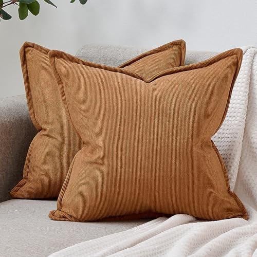 DakTou Kordsamt Kissenbezug 40x40 Braun 2er Set Cordsamt Gestreiftes Muster Kissenbezüge Kissenhülle Dekokissen Sofakissen Couchkissen Zierkissenbezug für Sofa Couch Wohnzimmer Schlafzimmer