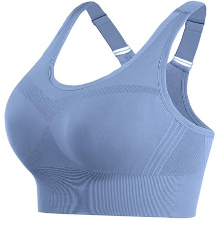 Litherday Sport BH Damen Push Up Sports Bra Starker Halt Sport BH Ohne Buegel mit Abnehmbar Gepolstert für Fitness Jogging Yoga, Dunst blau, M