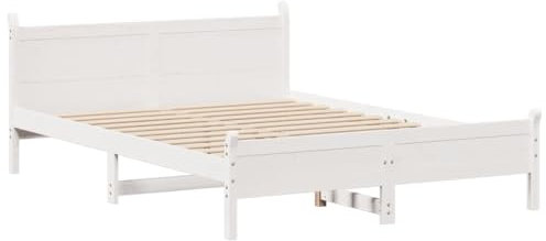 vidaXL Massivholzbett, Holzbett ohne Matratze, Bettgestell mit Kopfteil Lattenrost, Bett Doppelbett für Schlafzimmer, Weiß 120x200cm Kiefernholz