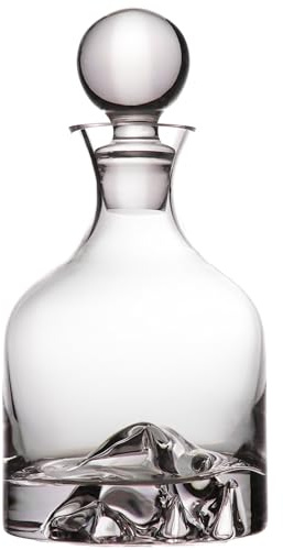 Amehla Foundation Dekanter – mundgeblasener Kristall-Likör-Dekanter mit Bergbasis, 1000 ml Fassungsvermögen, beschwerter Boden, bleifreies Glas für Whiskey, Bourbon und Spirituosen – 1000 ml