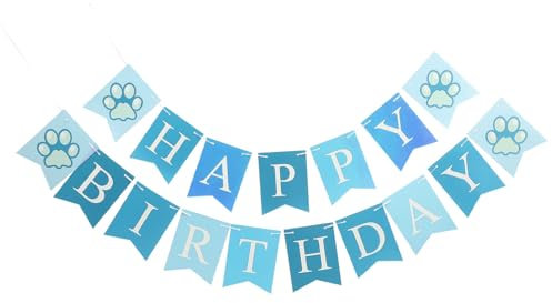Alipis Dog Birthday Banner, Cartoon Paw Birthday Banner Cake Decoration, Dog Decorations for Pet Puppy Cat Party Supplies, 1 Set