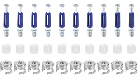 sourcing map 10Set 15x11.5mm Furniture Cam Lock Fitting with 6x40mm Dowel Fasteners, 3-in-1 Metal Furniture Board Connecting Screws Bolts Assortment Kit for Cabinets Chairs Drawer, Blue