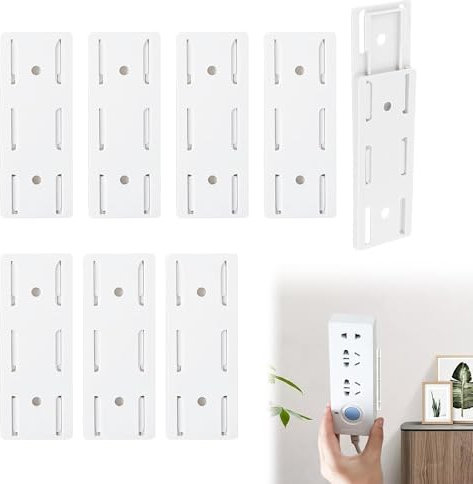 8Pcs Exrension Lead Holder Removable and Reusable Self Adhesive Power Strip Holder Sliding Design Load Capacity Socket Holder for Bedroom Kitchen Bathroom or Office