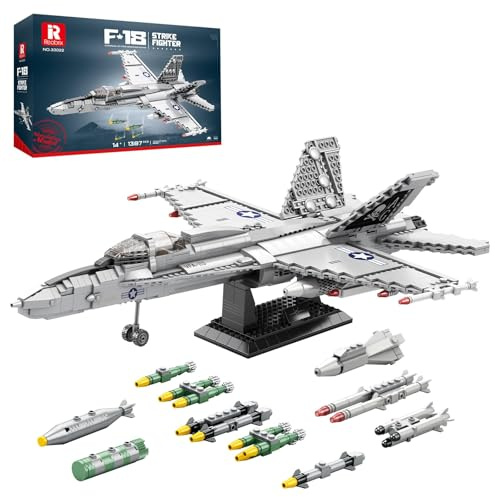 Reobrix F-18 Hornisse Kampfjet Baustein Set 33022 - Luftwaffe Jet Baustein Flugzeug Spielzeug für Erwachsene,ideales Geburtstags Geschenk für Erwachsene (1387 Stück)