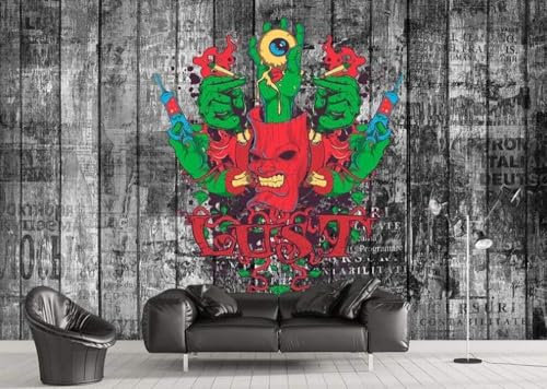 Graffiti Grey Woodwork 3D Wallpaper Office Living Room Sofa Bedroom TV Background Wall Decoration-350cm×256cm