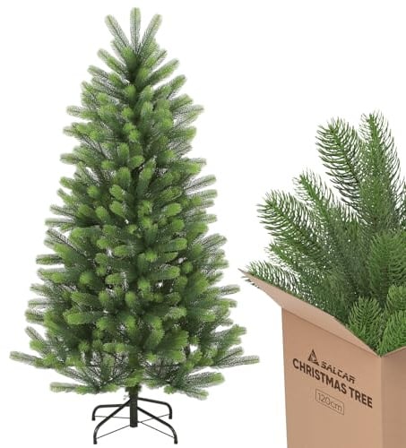 SALCAR Albero di Natale Artificiale 120 cm con Rami Verde Chiaro, Testa Rotonda e Supporto in Metallo, 100% PE