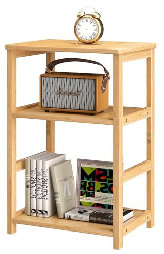 VASMIA Beistelltisch , 3 Ablagen Beistelltisch Schmal , Bambus Nachttisch Schmal, 40x30x60cm, Beistelltische Klein mit Stauraum,Sofatisch, für Wohnzimmer, Schlafzimmer, Balkon,Natürlich