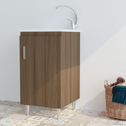 Mobile lavatoio in legno 60x50 50x50 45x50 cm asse lavapanni pilozza vasca in resina lavanderia (50x50 cm, Rovere Medio)