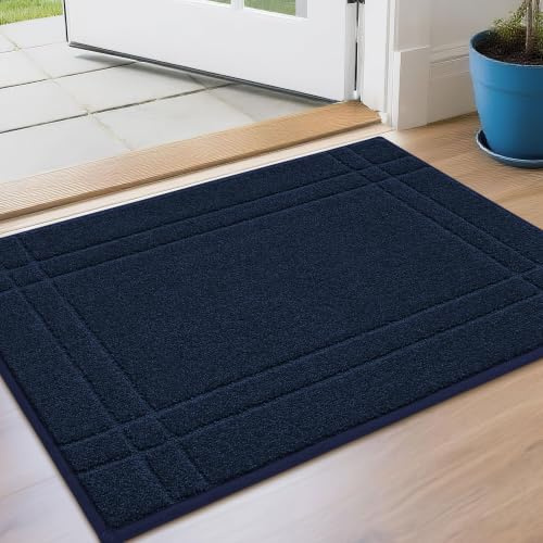 JSEI Indoor Doormat, Dirt Trapper Washable Door Mat, 50 x 80 cm Blue | Super Absorbent, Non-Slip TPR Backing, Low Profile, Pet-Friendly for Muddy Shoes and Paws