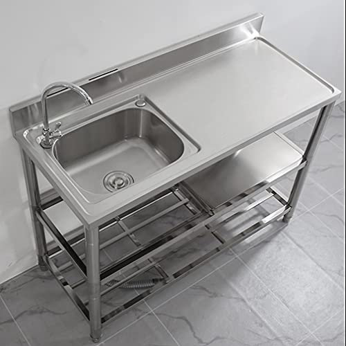 Évier commercial autoportant en acier inoxydable avec robinet de 90 cm - Lavabo simple pour restaurant, cuisine, garage, buanderie, restauration extérieure