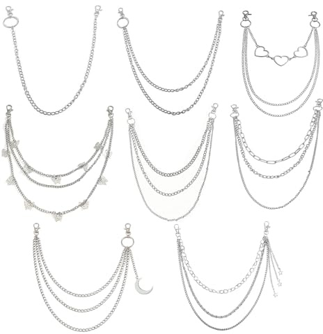 Spetsbst 8 Stück Hosenkette Damen Männer, Gürtel Kette Hosen Ketten Set | Gürtelkette Punk Damen Rock Kette Herren Hosenketten Hip Hop für Geldbörse Tasche Gürtel Jeans Hosen Schmuck Halskette