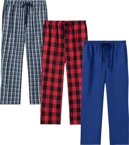JupiterSecret Bas de Pyjama Homme en Coton, Pantalon-Pyjama avec Poches et Boutons, Pyjama pour Hommes, Paquet de 3