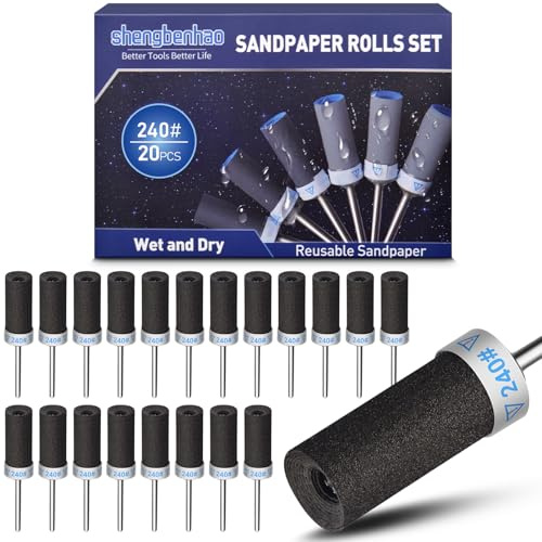 20 Pezzi 240 Grana di Tamburi Abrasivi Manicotti per Utensili Rotativi, Cilindri Abrasivi Accessori Punte con Albero da 1/8(3mm) per Levigatura e Lucidatura
