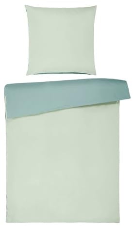 Homewell Baumwoll-Bettwäsche Set 4-teilig 135x200 cm | Premium Mako-Satin mit Reißverschluss | Wendebettwäsche, Mint/Bermuda