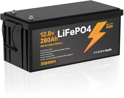 12V 280Ah LiFePO4 Batterie,Lithium Batterie 12v 280Ah mit Smart BMS Schutz 15000 Zyklen Deep Cycle Lithium Akku,3584WH Lithiums Batteries 12V 280Ah Batterien für Wohnwagen,Camping,Boote,Solarpanel