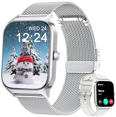 KALINCO Smartwatch Uomo Donna, 1.85” IA Orologio Pressione Sanguigna, Chiamata Bluetooth, SpO2, Frequenza cardiaca, Stress, Sonno, Orologio Mondiale, 100+ Sports Watch per Apple Xiaomi Samsung Phone