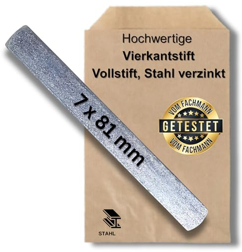 Vierkantstift 7x60 mm bis 8x140 mm – Vollstift Stahl verzinkt – Türgriff Vierkant Ersatzstift für Türklinken & Fenstergriffe – alle Größen wählbar – Profi Qualität Made in Germany (7 x 81 mm)