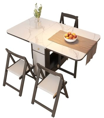 HGFVNFVKHA Ausziehbarer Klappbarer Esstisch, Klapptisch mit Schubladen und Stauraum, Platzsparende Tische für Kleine Räume