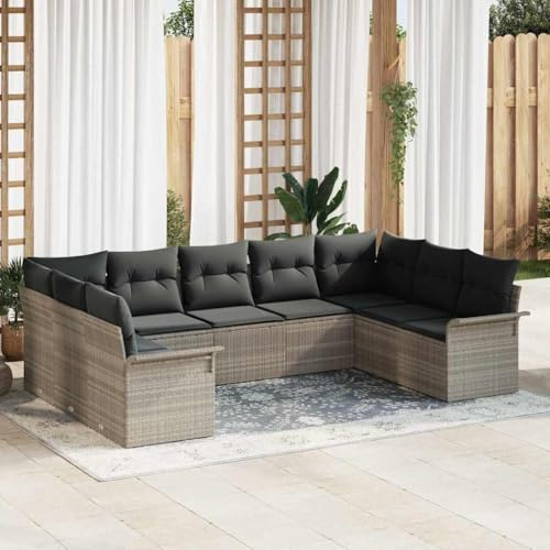 Ziaphsol Gartensofa-Set Hellgrau, Poly-Rattan Loungemöbel mit Kissen, Höhenverstellbarer Glastisch, UV-beständig, Modular für Terrasse, Balkon, Outdoor-Bereich