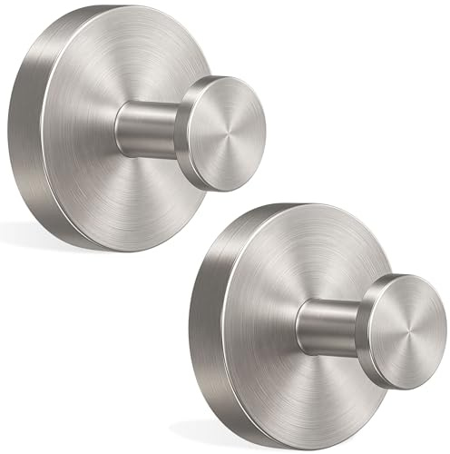 EKINIYAR Suction Cup Hooks, 2 Pack Large 2.4'' Round Stainless Steel Suction Hook, 15lbs Hold No-Drill Stainless Waterproof Suction Hooks for Shower Bathroom Towel Kitchen Glass Smooth Surface Silver