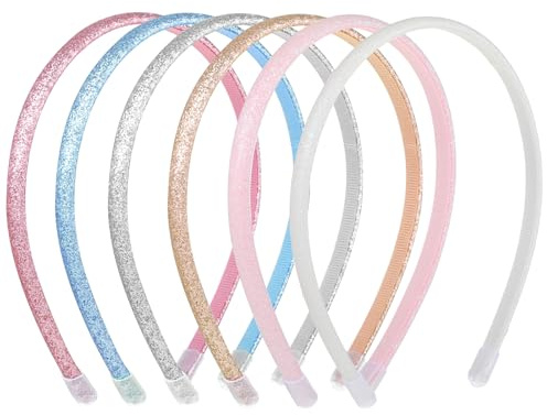 SULIKJHUI 6 Pack Toddler Headbands for Girls, Sequin Headband | Non-Slip with Soft Fabric Cover, Gold Silver Rose Red Pink Blue Light Blue Glitter