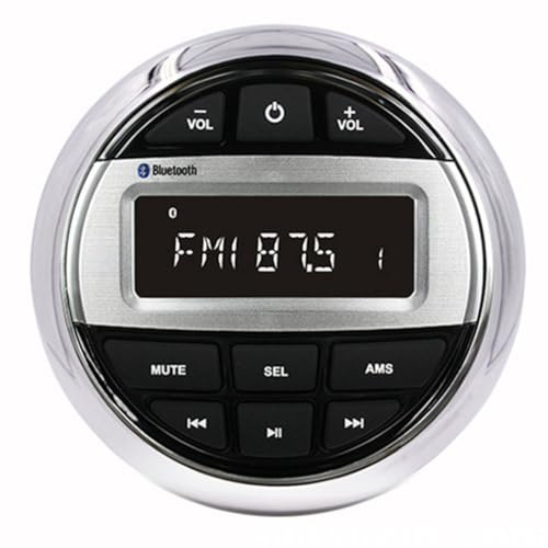Prterver 1 Piece Bluetooth Marine Stereo Boat Radio Waterproof FM AM Digital Media Audio Player Plastic+Metal for Yacht Gauge ATV UTV Cart Motorcycle