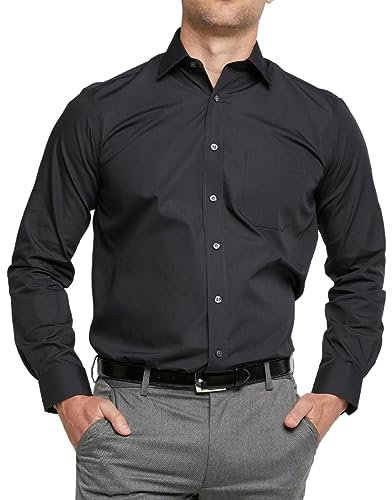 Double Two Men's Shirts Long Sleeve Smart Casual Regular Fit Wedding Work Cotton Blend Shirt Black