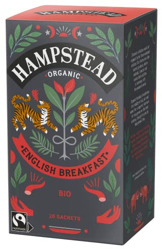 Hampstead Organic English Breakfast 20 Teabags (Pack of 4 Total 80 Teabags) | Plastic Free | 100% Organic