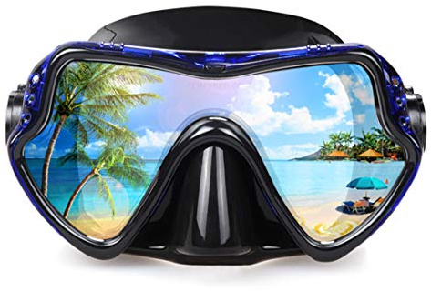 Diving Mask Professional Adult Scuba Mask Tempered Glass Single Lens Mask for Maximum Vision (Blue)