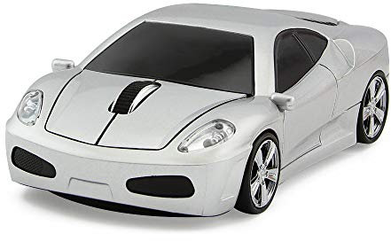 ECOiNVA Souris optique sans fil pour ordinateur portable FLL 2,4 GHz Motif voiture de sport Argenté