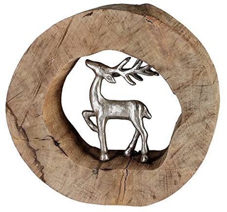 Casablanca Deko Skulptur Hirsch Mangoholz/Aluminium - Höhe 28cm