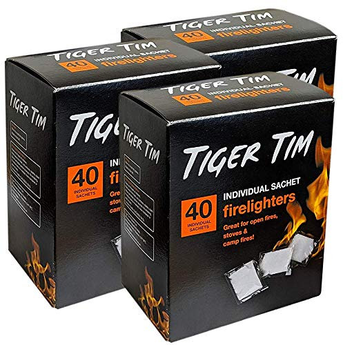 Tiger Tim Firelighters X3 tubs 120 Sachets in Total Great For Stoves And BBQs