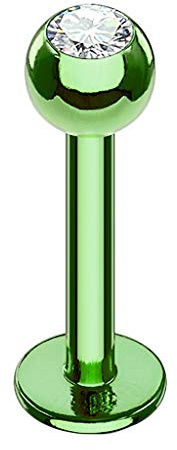Piercingfaktor Piercing Stab Stecker Piercing Lippe Monroe Labret Ohr Tragus Helix Kugel Innengewinde Grün mit Kristall 1,2mm x 10mm x 3mm