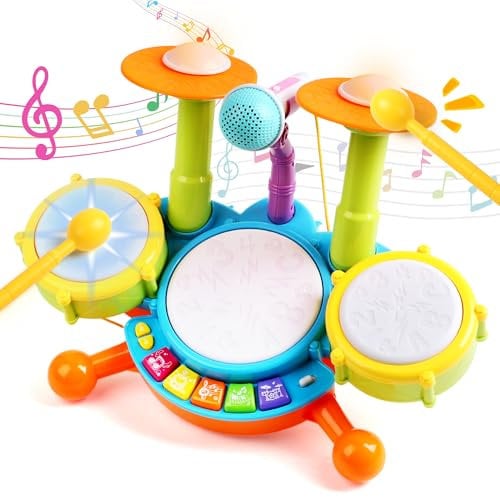 Kinder Trommel Spielzeug Musikinstrumente für Kleinkinder Mit Kinderreimen Elektronisches Schlagzeug Geschenkidee für Kinder Jungen Mädchen ab 3 Jahren