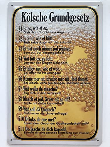 Blechschild 20x30cm gewölbt Kölsche Grundgesetz Köln Sprüche Deko Geschenk Schild