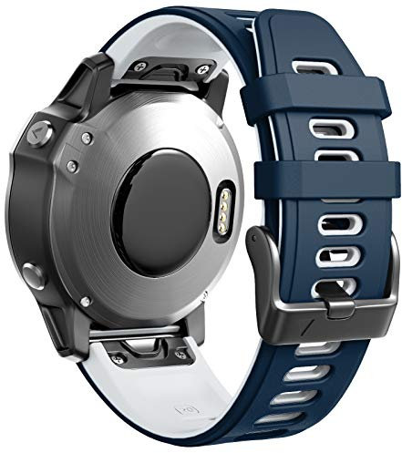 ANBEST Armbänder Kompatibel mit Garmin Fenix 7S/6S Pro/Fenix 5S Armband, Schnellverschluss Silikon 20mm Ersatzarmband für Fenix 5S Plus/D2 Delta S(Dunkelblau/Weiß)